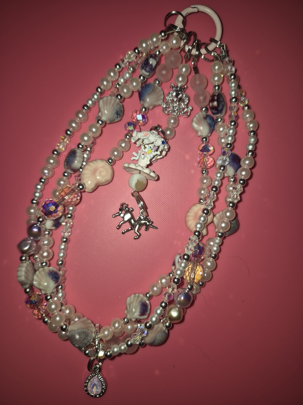 Pink Beaded Phone Chain